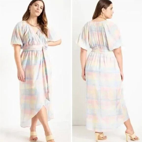 Eloquii Full Sleeve Wrap Dress‎ rainbow color tie-dye, 28 - Picture 2 of 16